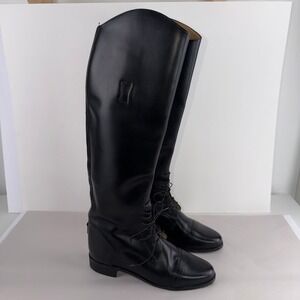 Womens Black Leather Equestrian Riding Field Boots SZ 8 R Amazona Cavalier